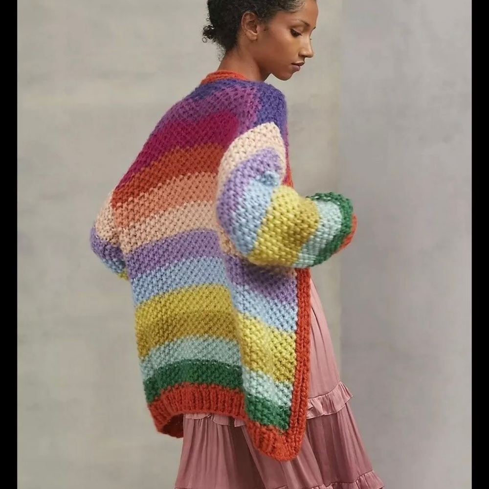 NWT Anthropologie FRNCH Paris Rainbow Knit Cardigan OS